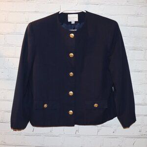 💙 Field Manor Navy Blazer · Size 14 · Gold Royal Coat‑of‑Arms Crested Buttons